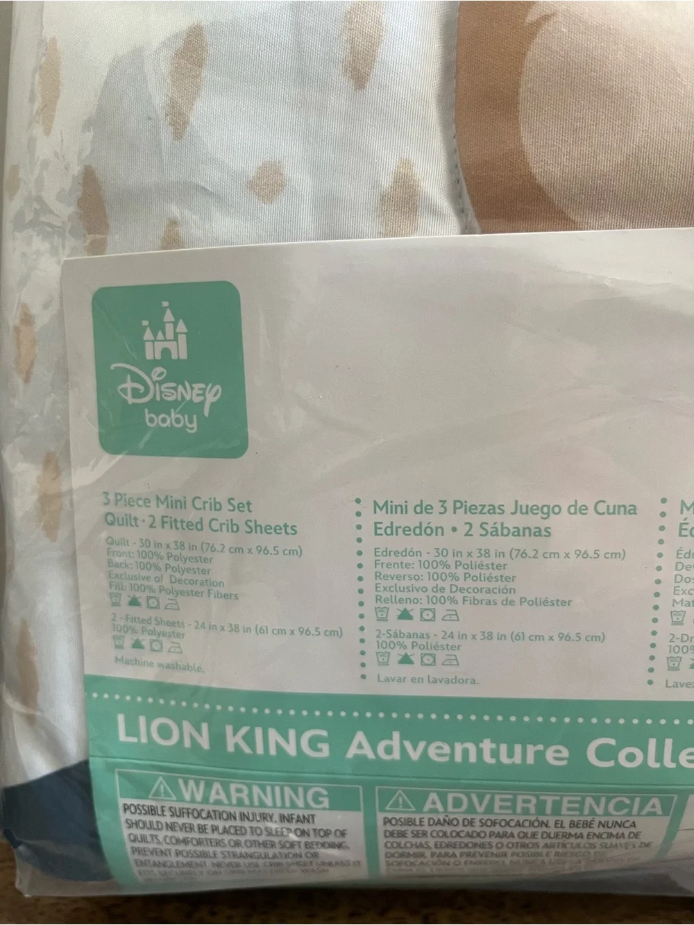 Disney Baby Lion King Mini Crib Set in Teal and Tan